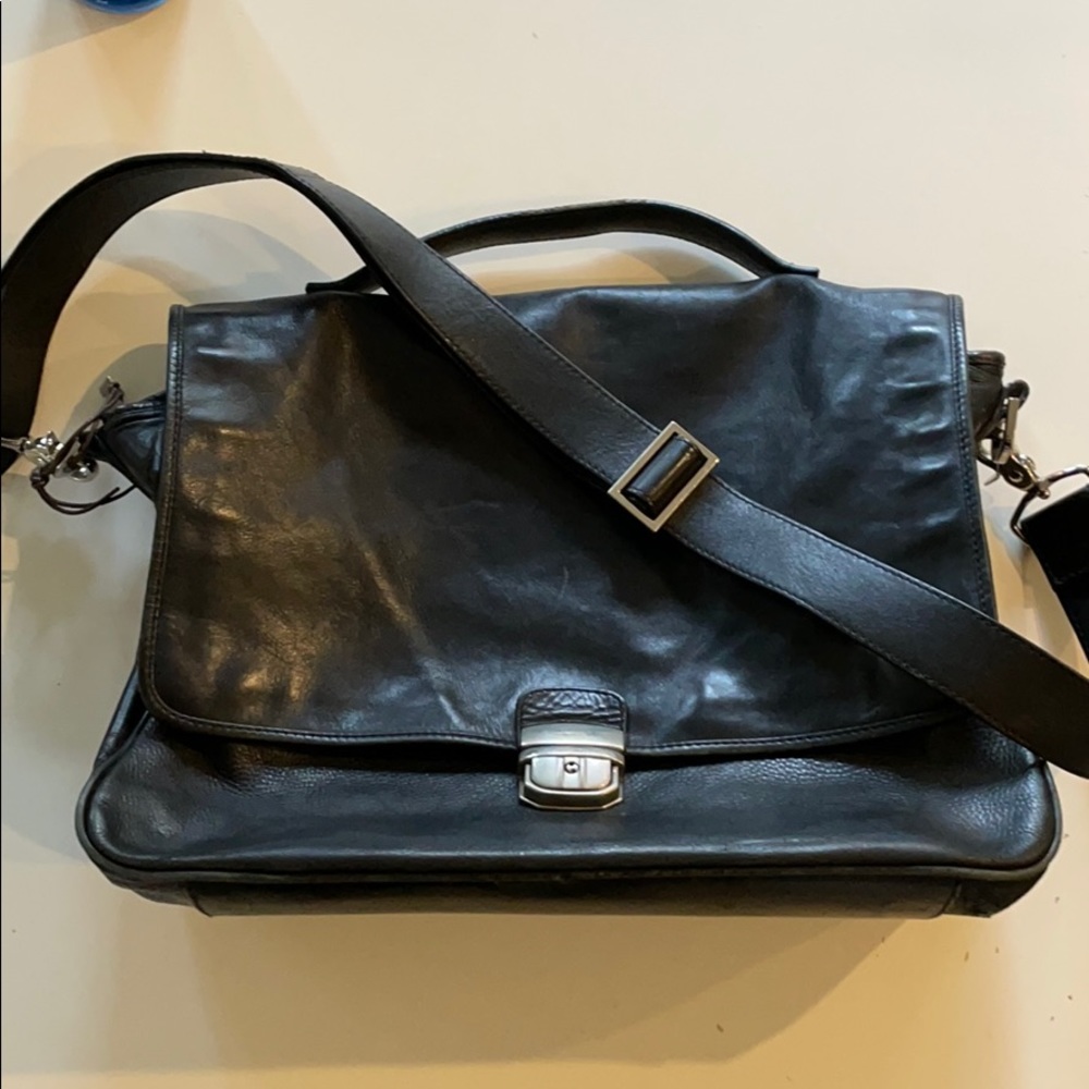 Cole Haan black leather briefcase laptop bag